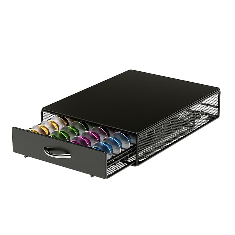40-compartment coffee capsule drawer storage box black metal material suitable for Vertuo Line storage rack