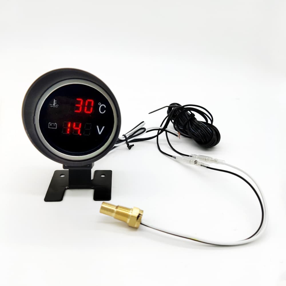 Round Cannon-Style Water Temperature and Voltage Combined Digital Gauge for Trucks and Cars, 12V 24V