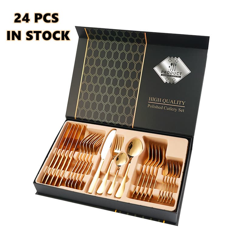 Factory Direct Cross-border Amazon Stainless Steel Cutlery Hotel Western Steak Knife Fork Spoon 24-Piece Gift Box Set