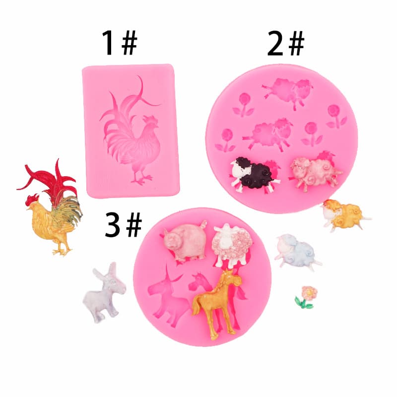 Rooster, Sheep, Hippo, Donkey, Pig Animal Shape Silicone Mold Fondant Cake Decoration Baking Tool Chocolate Mold