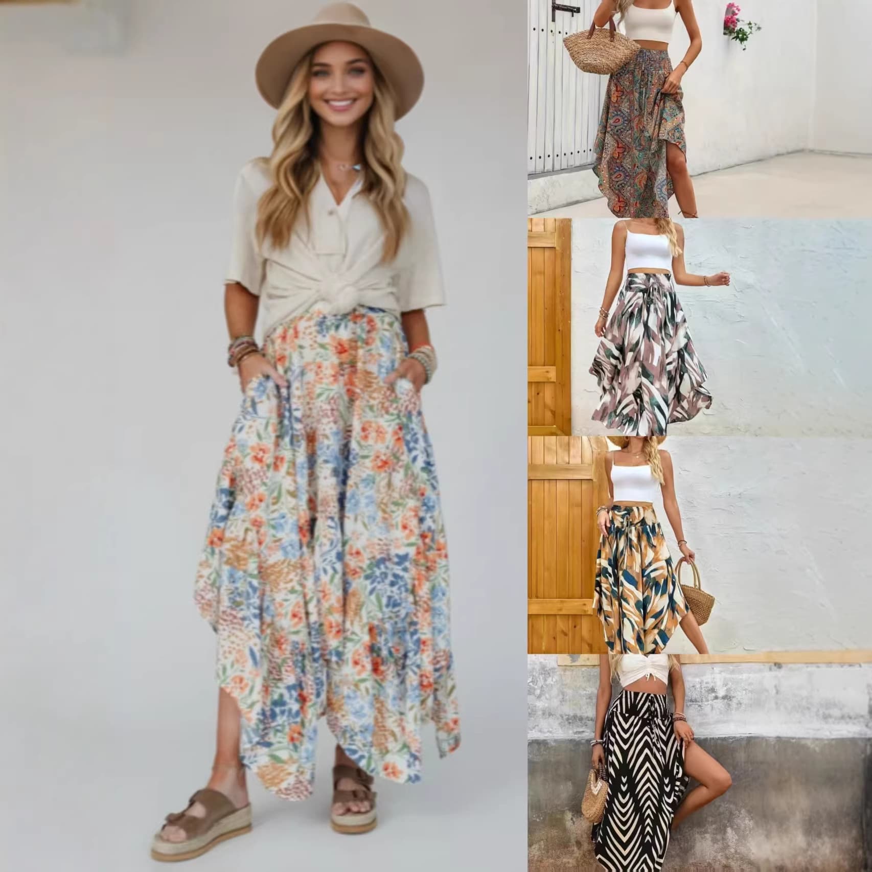Amazon EU/US Cross-Border Spring/Summer New Boho Ethnic Style Printed A-Line Casual Skirt
