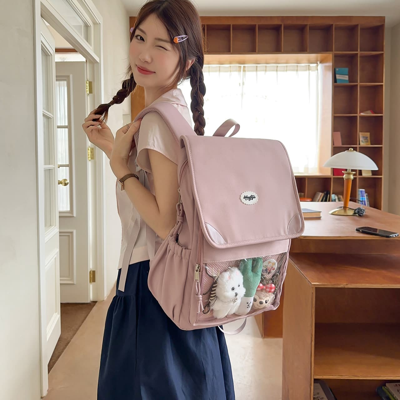 Japanese Sweet Girl Backpack Anime School Style Middle School Student Bag High Appearance Badge Compatible Double Shoulder Backpack