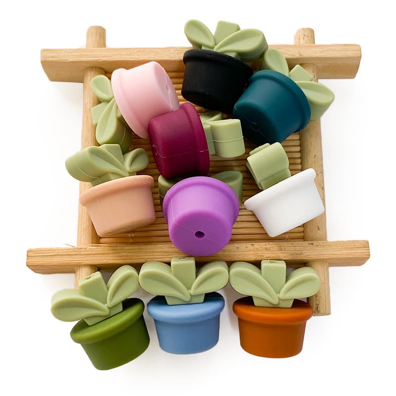 2023 new flowerpot grass silicone beads infant teether handmade beading hot-selling accessories wholesale