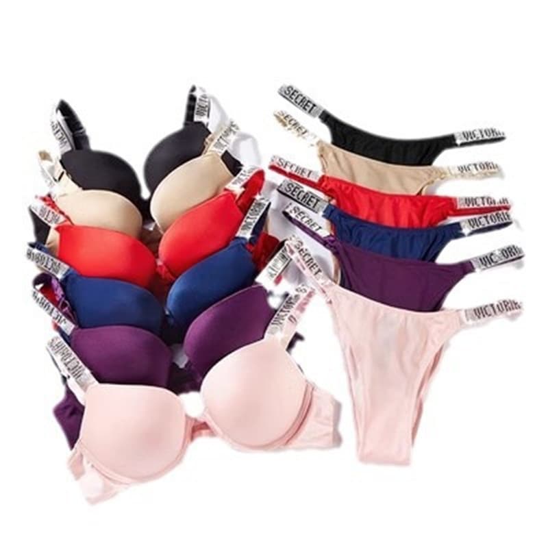 European and American Best-Selling Victoria Lingerie Set, Letter Rhinestone Comfort Bra with Underwire Boxed