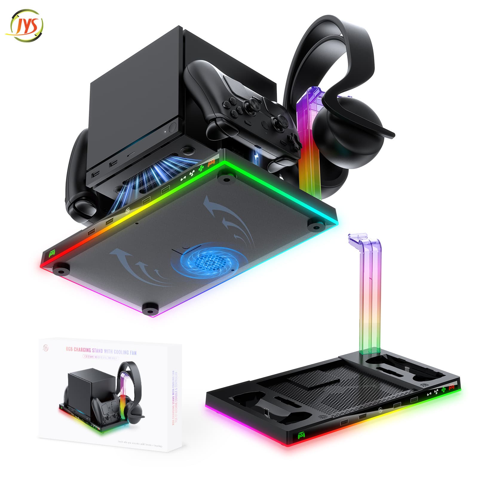 JYS Steam Machine Multi-Function RGB Cooling Fan Base Controller Charger Headphone Storage Stand