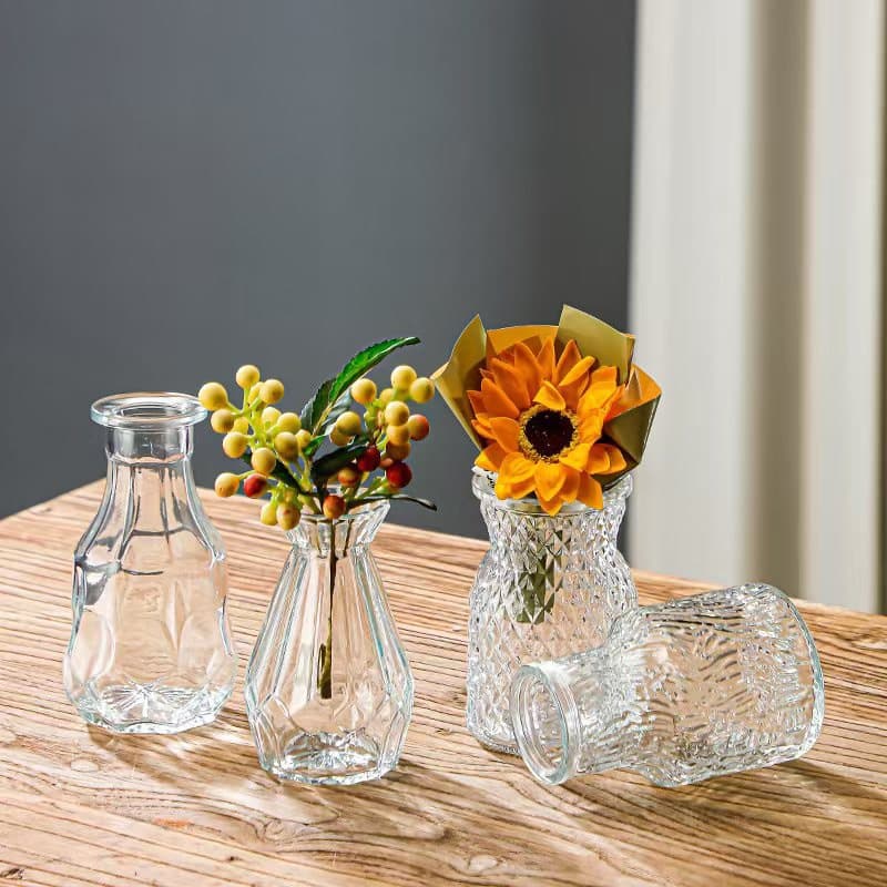 In Stock European Style Small Flower Vase, Trendy Miniature Vase, Cross-Border Glass Vase for Fresh or Dried Flowers, Mini Vase Set