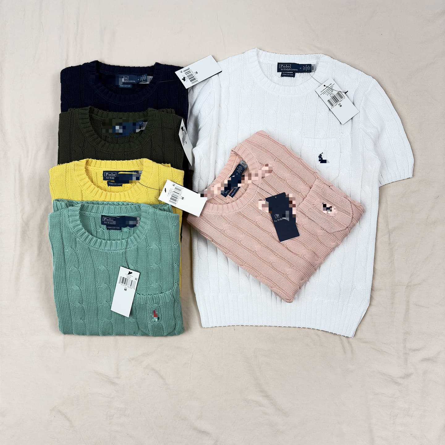 Cross-border RL Little Horse Embroidery Ralph Lauren Women's Pocket Round Neck Pullover Knitted Short Sleeve Classic Cable Knit Fashion Versatile Early