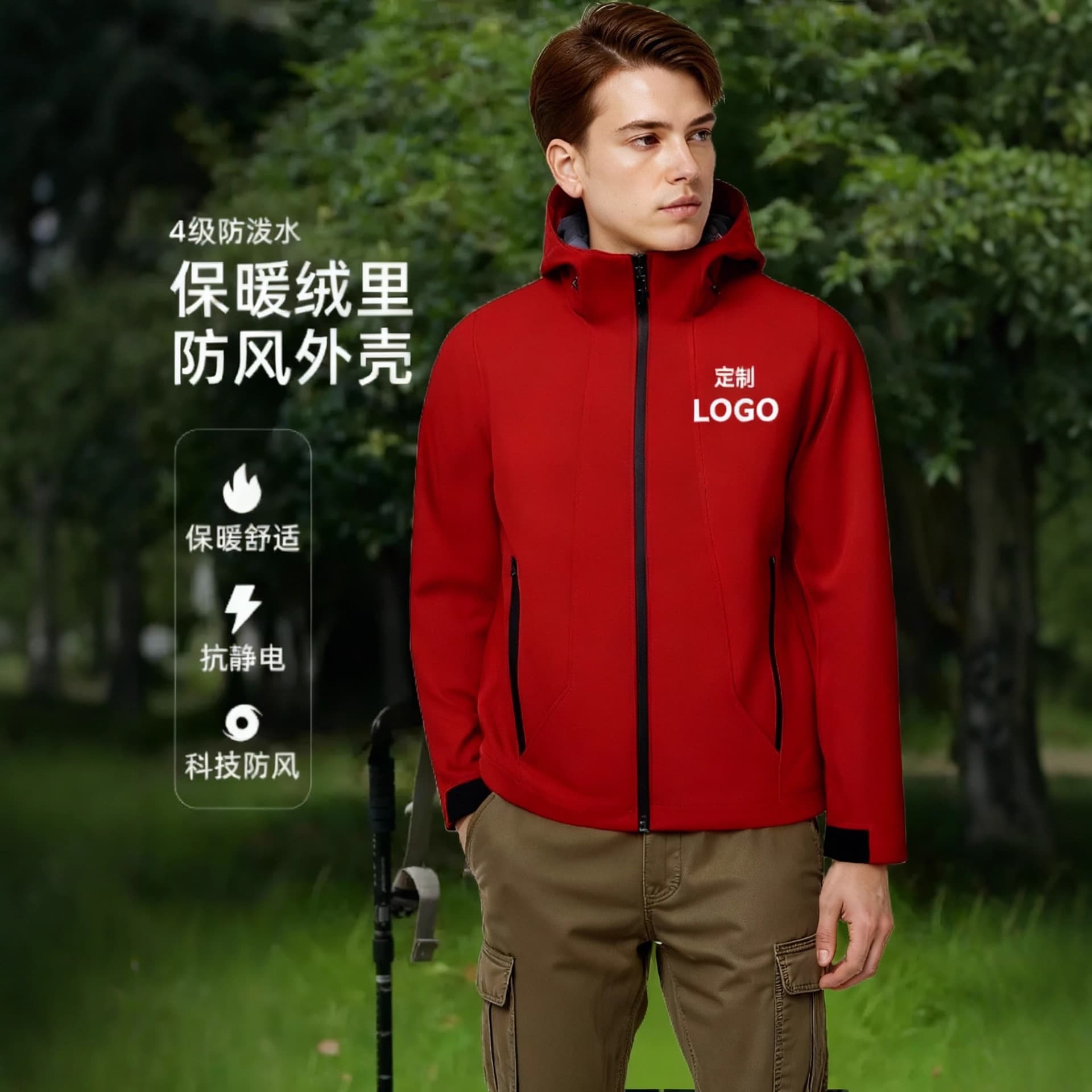Custom Logo Softshell Anti-Static Fleece-Lined Windproof Waterproof Warm Hooded Jacket Workwear Coat for Autumn/Winter