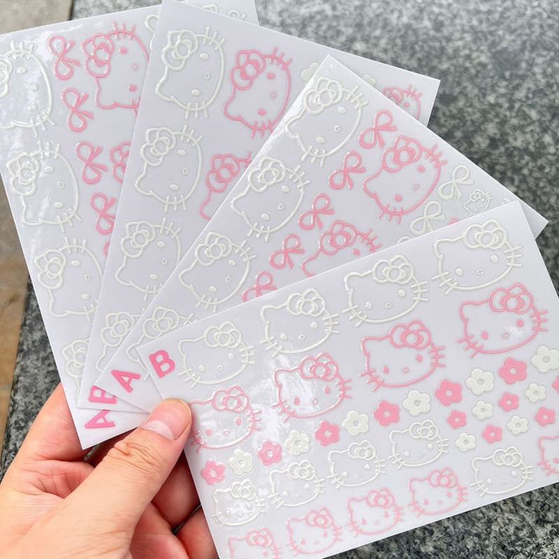 Pink Bow Kitty Cat Transfer Sticker High-value INS-style Crystal Label 3D Water Bottle Phone Case Sticker Waterproof