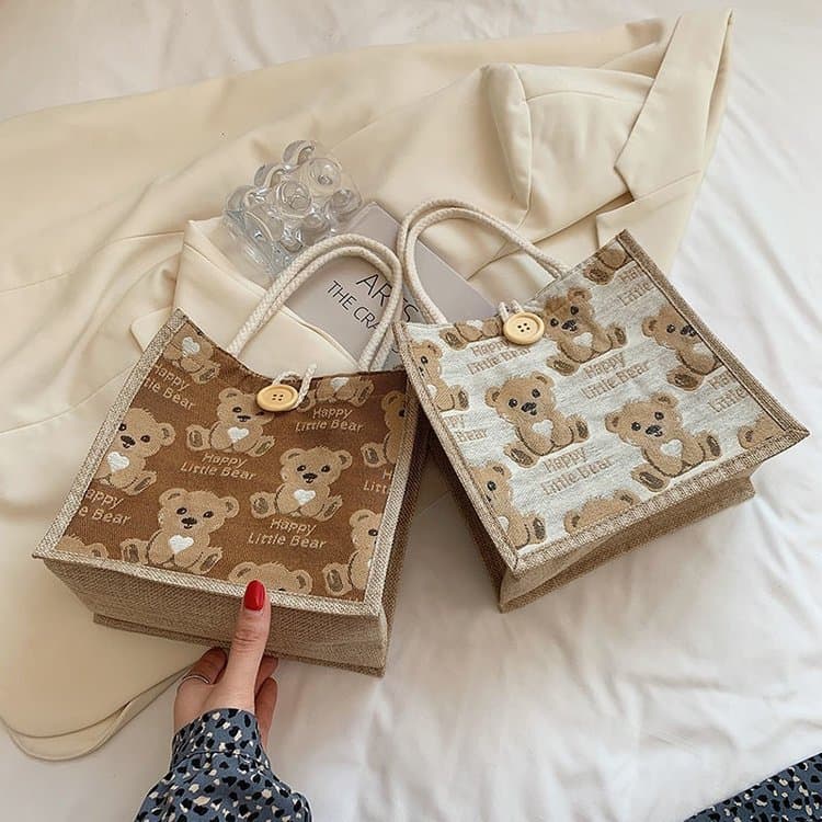 Bear Linen Handbag Women's Outing Handbag 2021 Internet Celebrity Ins Japanese Style Small Shoulder Bag Student Shoulder Bag Trendy