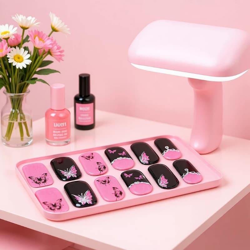 French Gel Nail Stickers Gold Silver Foil Butterfly Lamp Nail Art Stickers Glitter Pumpkin UV Semi-Cured Gel Nail Stickers