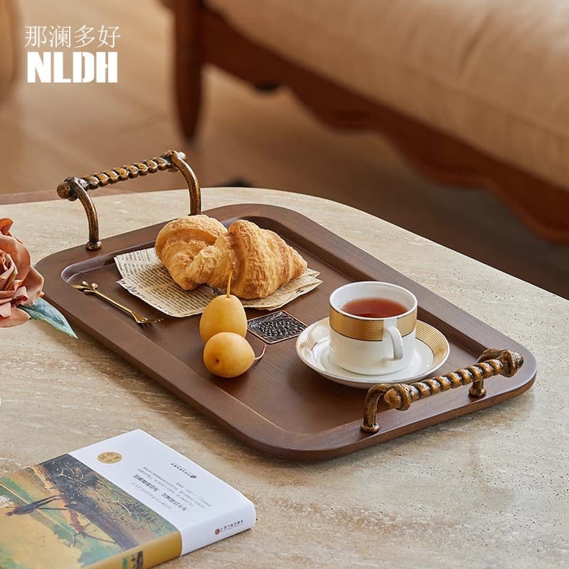 Solid Wood Tray for Home Use, American Vintage Style, for Serving Dishes, Cake, Bread, Fruit, Tea Cups, and Portion Plates