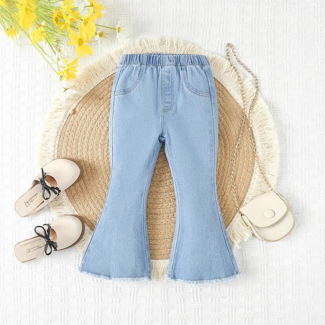 Cross-border Hot-Selling Spring Girls' Denim Flared Pants, Baby Girl Stretch Light Blue Jeans, Versatile Long Pants
