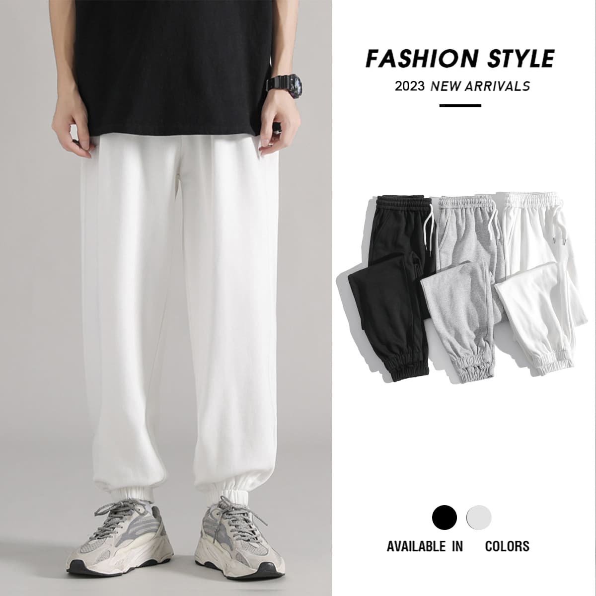 Jogger Sweatpants for Men, Summer Heavyweight White Casual Long Pants, Versatile Sports Trousers, Loose Wide Leg Pants for Students