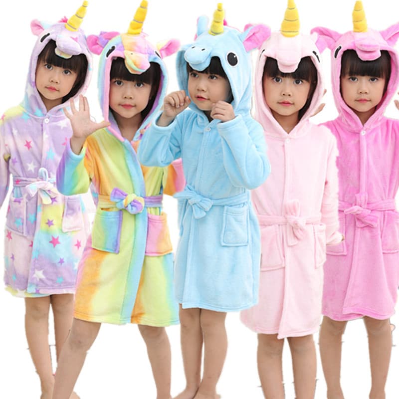 Cross-border new flannel star Pegasus rainbow bathrobe unicorn extra-large size cartoon children's homewear robe