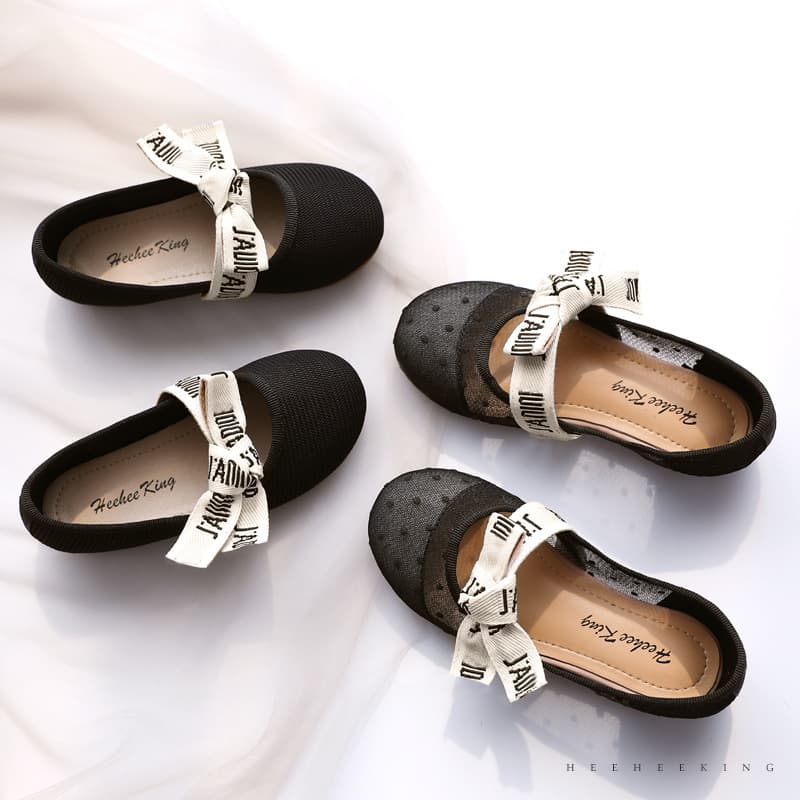 Girls' shoes spring/summer mesh bow children's princess ballet shoes, little girls' soft-soled mid to large kids' bean shoes trendy