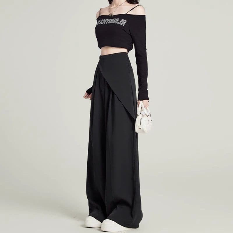 Black suit pants for women 2025 spring and summer new style high-waisted casual simple suit pants, versatile slimming and drapey wide-leg pants