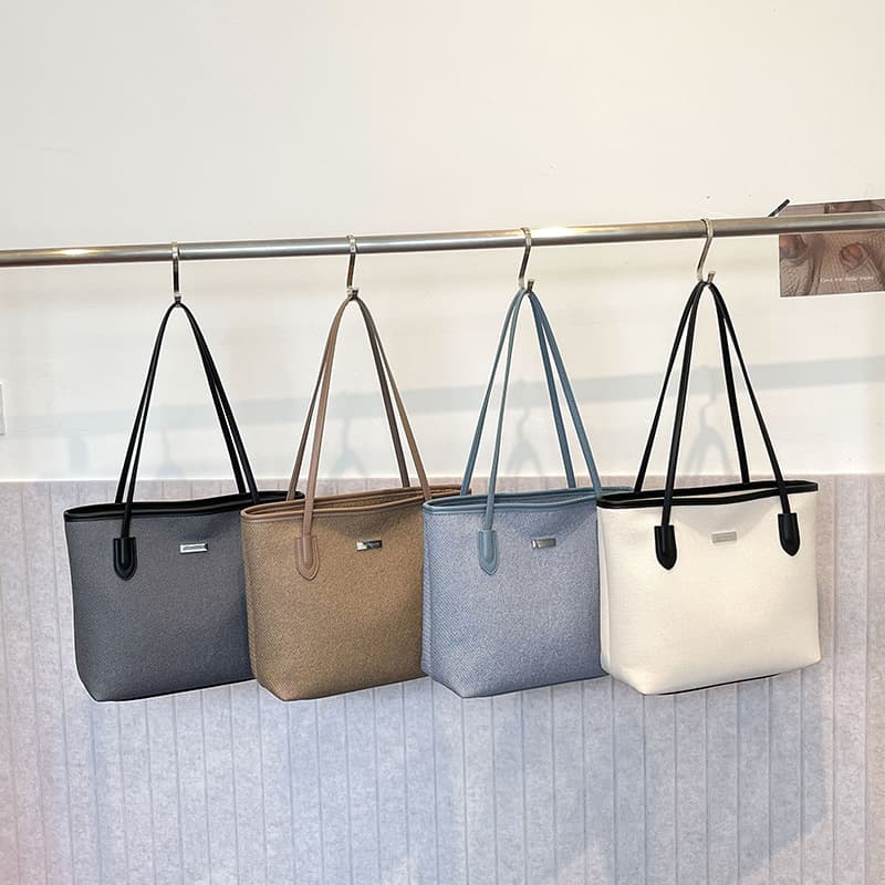Wholesale Casual Commuter Tote Bag Fashion Large Capacity Handbag Solid Color Textured Minimalist PU Shoulder Bag