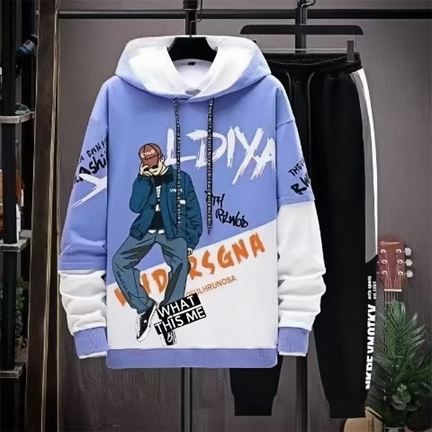 Japanese Retro Style Long Sleeve Hoodie and Straight Leg Casual Pants Two-Piece Set for Teen Boys, Fashionable and Versatile
