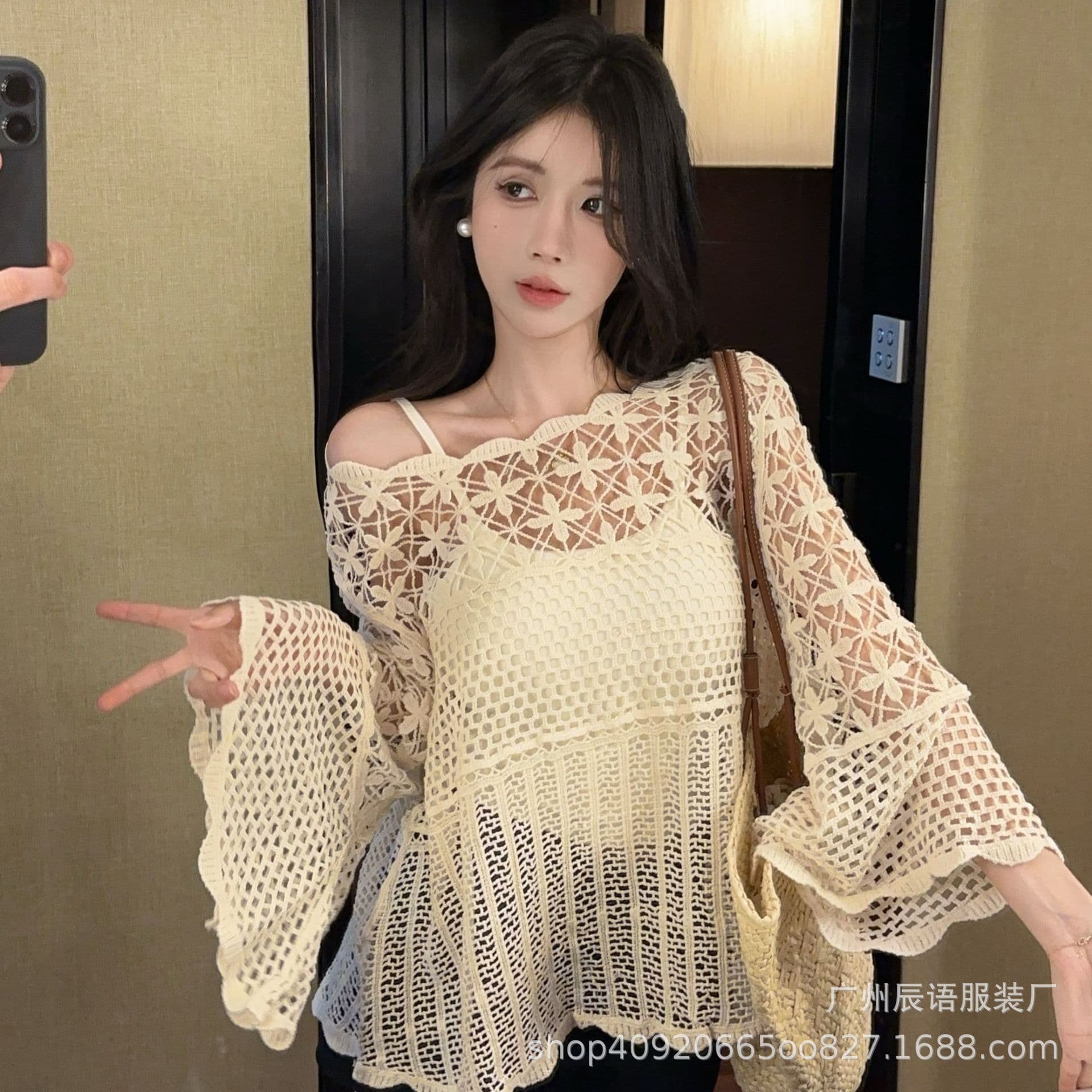 Bohemian Style Hollow-Out Pullover Knit Top for Women, Summer Plus-Size Slimming Slip Dress with Sun-Protective Cover-Up