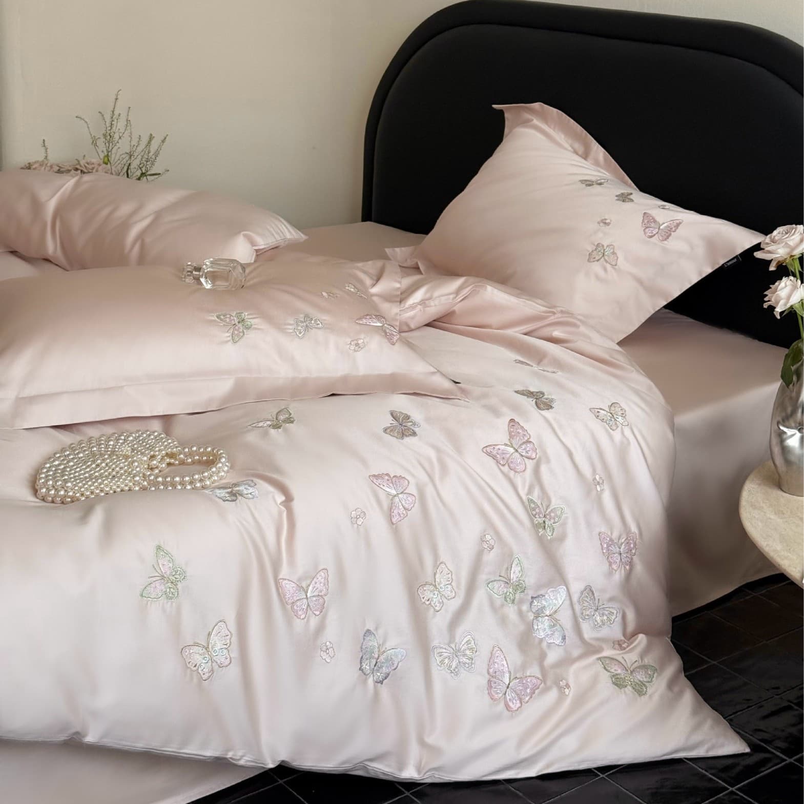French Princess Style 100S Combed Cotton Long-Staple Cotton 4-Piece Bedding Set, Pure Cotton Duvet Cover, Fitted Sheet, Pillowcases for Girls
