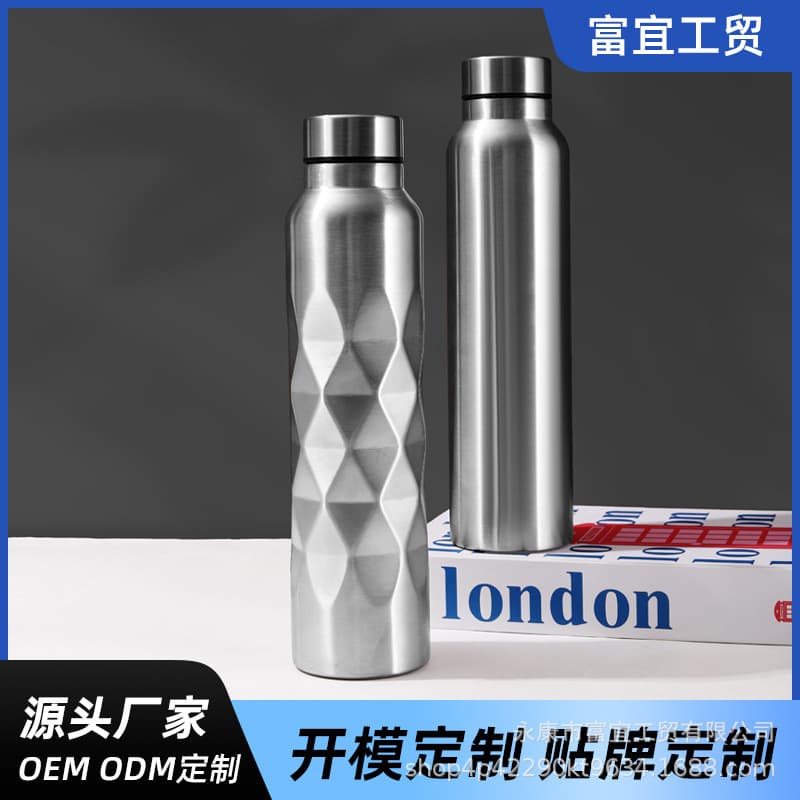 Cross-border Southeast Asia Outdoor Stainless Steel Single-layer Large Capacity Creative Diamond-patterned Sports Portable Water Bottle