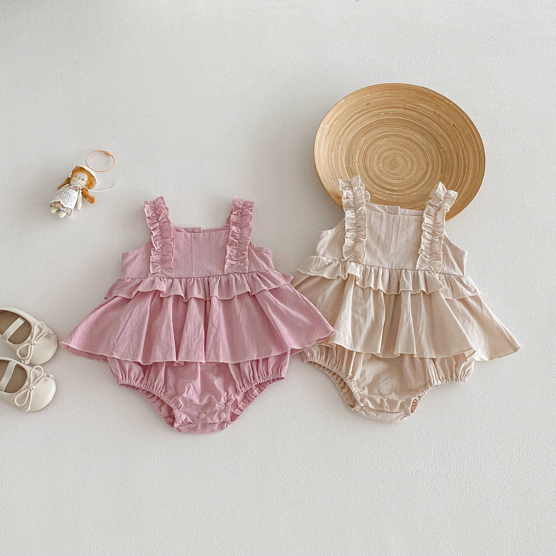 2026 Summer New Girls Korean Style Ruffle Dress Baby Vest Outfit for 0-1 Year Old