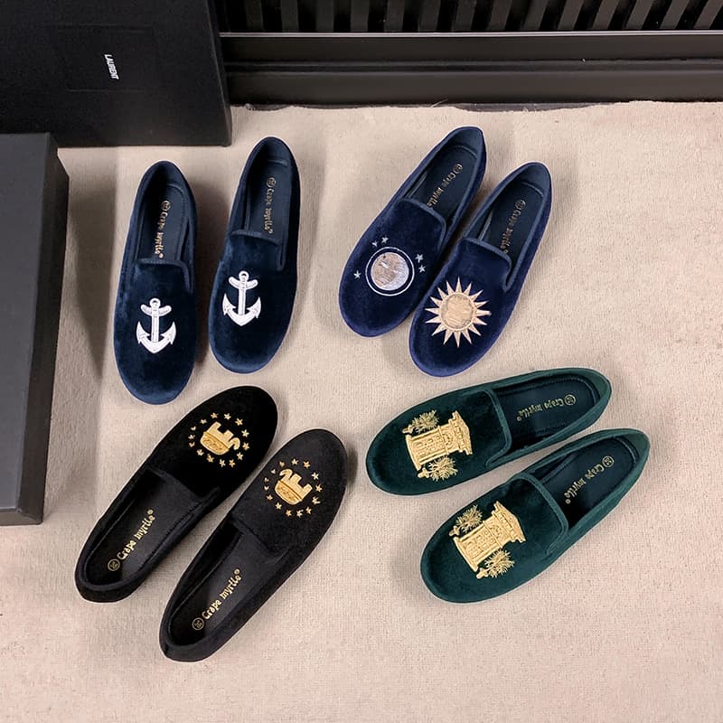 Genuine Leather 2026 New London Autumn French Style Color-Blocking Retro Embroidered Slip-On Flat Loafers for Women