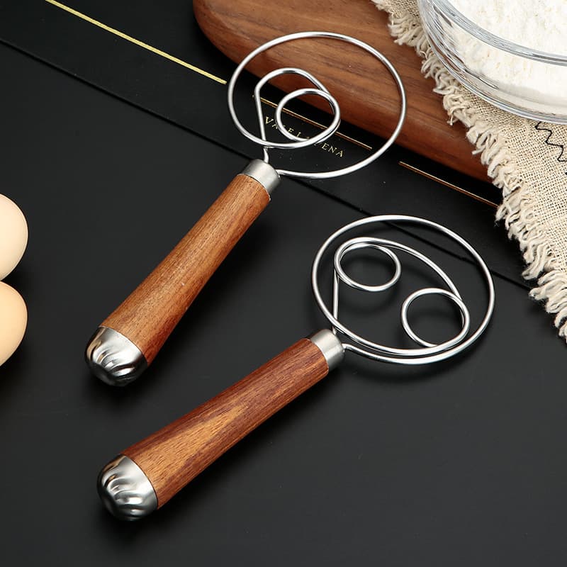304 Stainless Steel Mixer, Household Flour Mixing Tool with Wooden Handle, Coil Dough Whisk, Manual Stirring Stick, Egg Beater