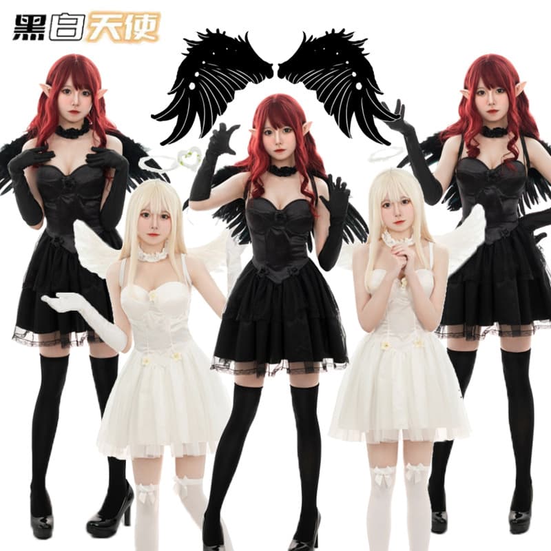 Halloween Angel Costume Angel Role-Play Performance Outfit Devil Costume Witch Costume with Angel Wings for Women