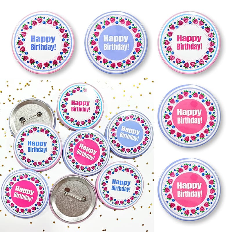 Berry Lace Happy Birthday Tinplate Badge Sweet Girly Birthday Party Favor Round Pin Brooch