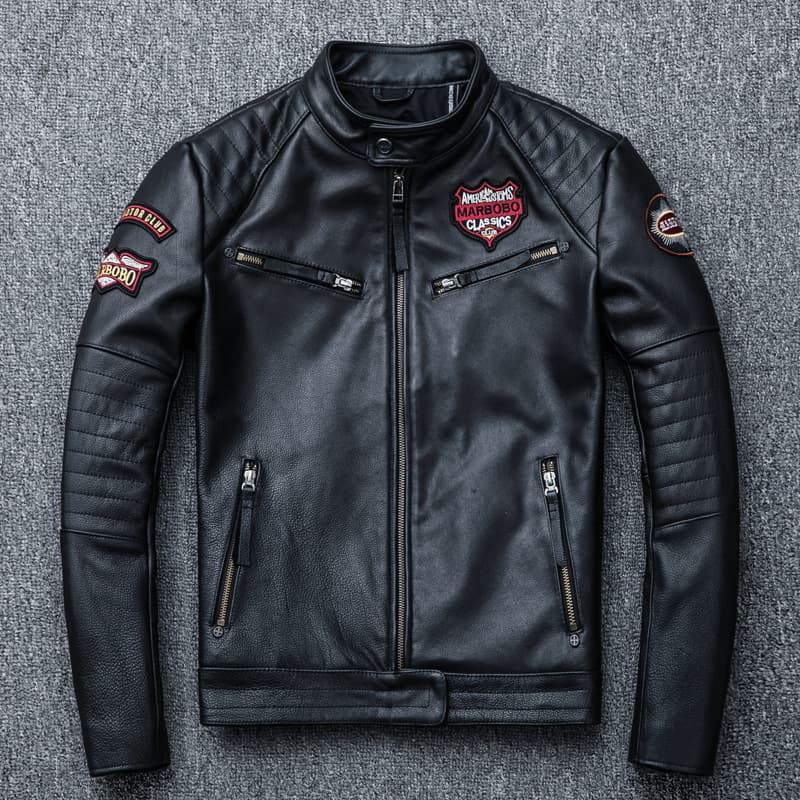 Indian Embroidery Men's Motorcycle Genuine Leather Jacket, Cowhide Men's Stand Collar Motorcycle Apparel Jacket