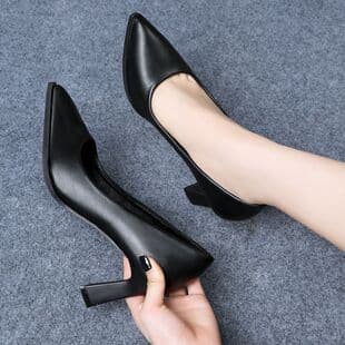 Wholesale Soft Leather Non-Slip Work Shoes for Women Black Professional Interview High Heels Office Leather Shoes