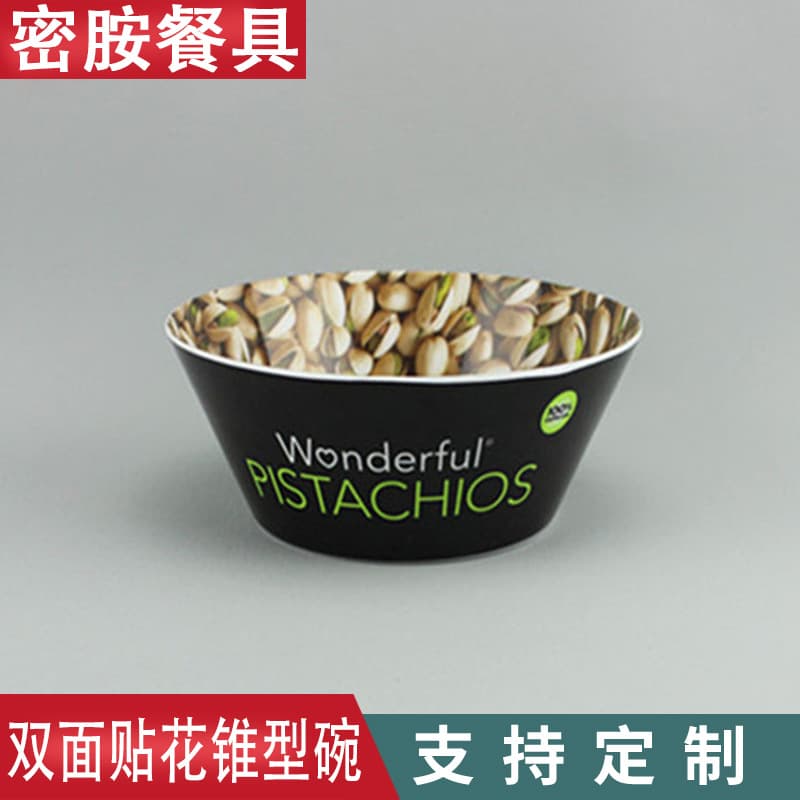 Manufacturer Melamine imitation porcelain tableware 5.5 inch cone bowl pistachio popcorn V-shaped bowl 25cm melamine flat bowl