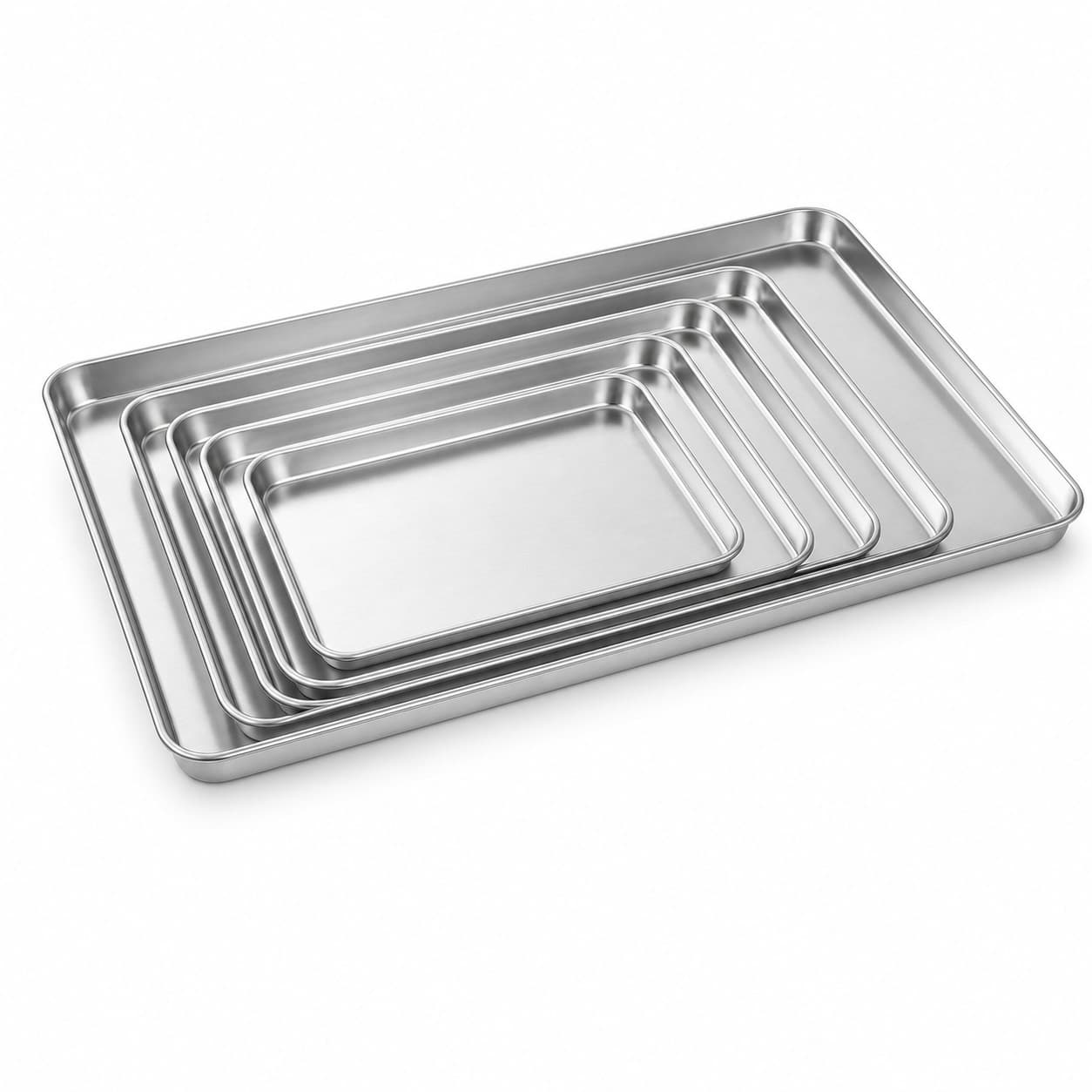 Cross-border Amazon 304 Stainless Steel Baking Tray Flat Square Pan for Bread Pizza Oven Tray with Cooling Rack Set