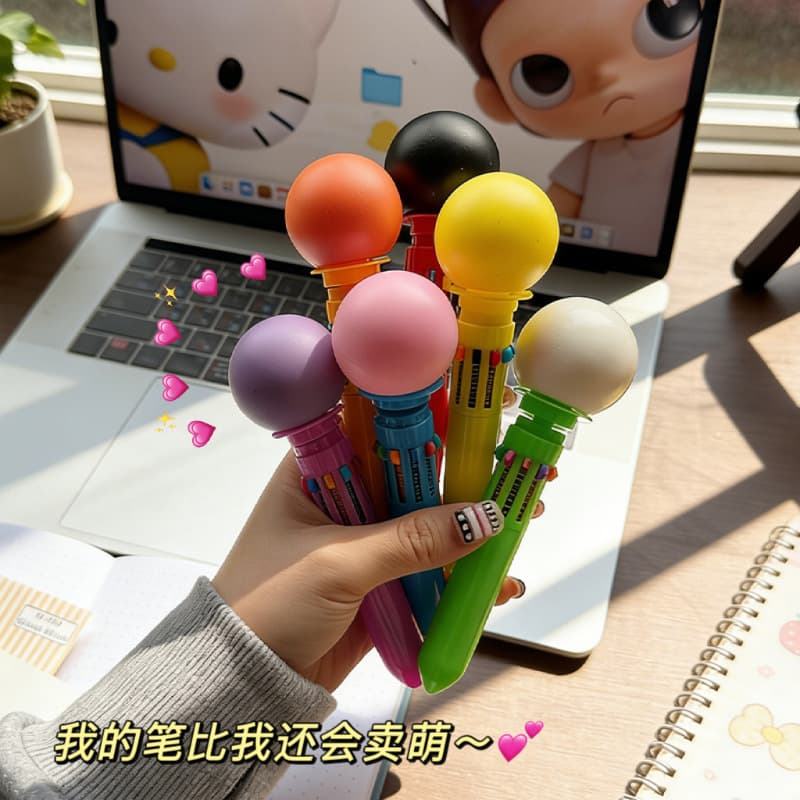Macaron circle series ten-color ballpoint pen student cute hand account marker high-value push-type multi-color pen