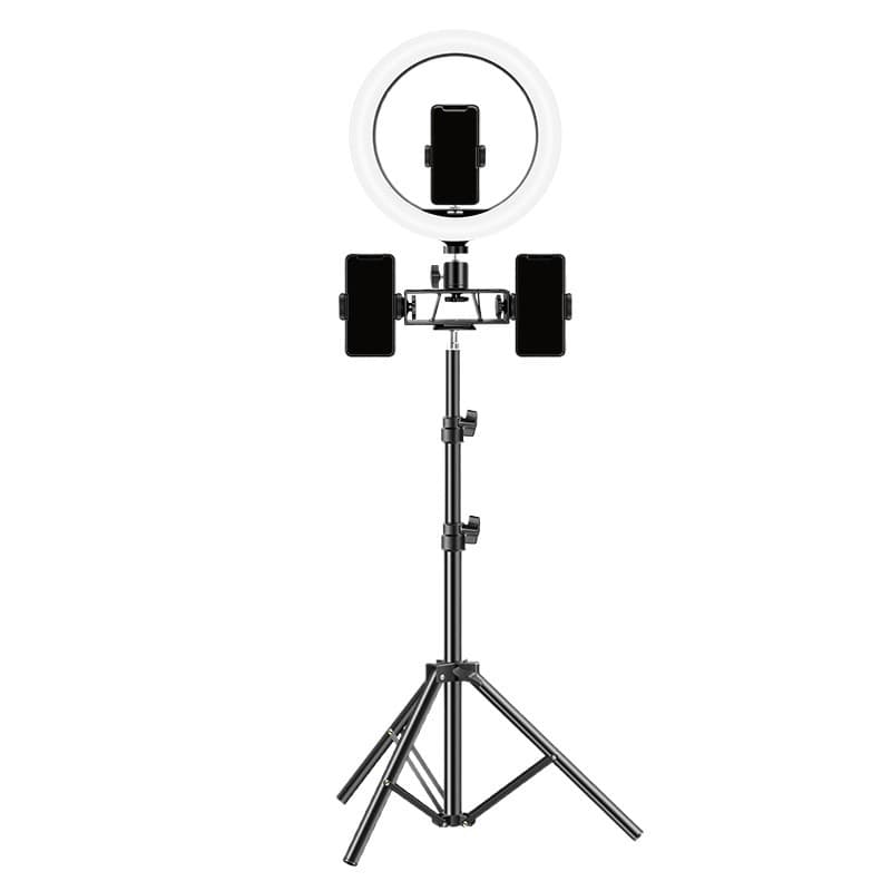 Single or Multi-Camera Live Streaming Phone Holder Tripod with Fill Light, Telescopic Floor Stand