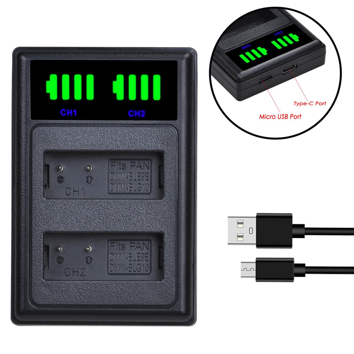 Xinteneng Dual-Slot Fast Dual Charger for Panasonic Camera Battery Model DMW-BLG10