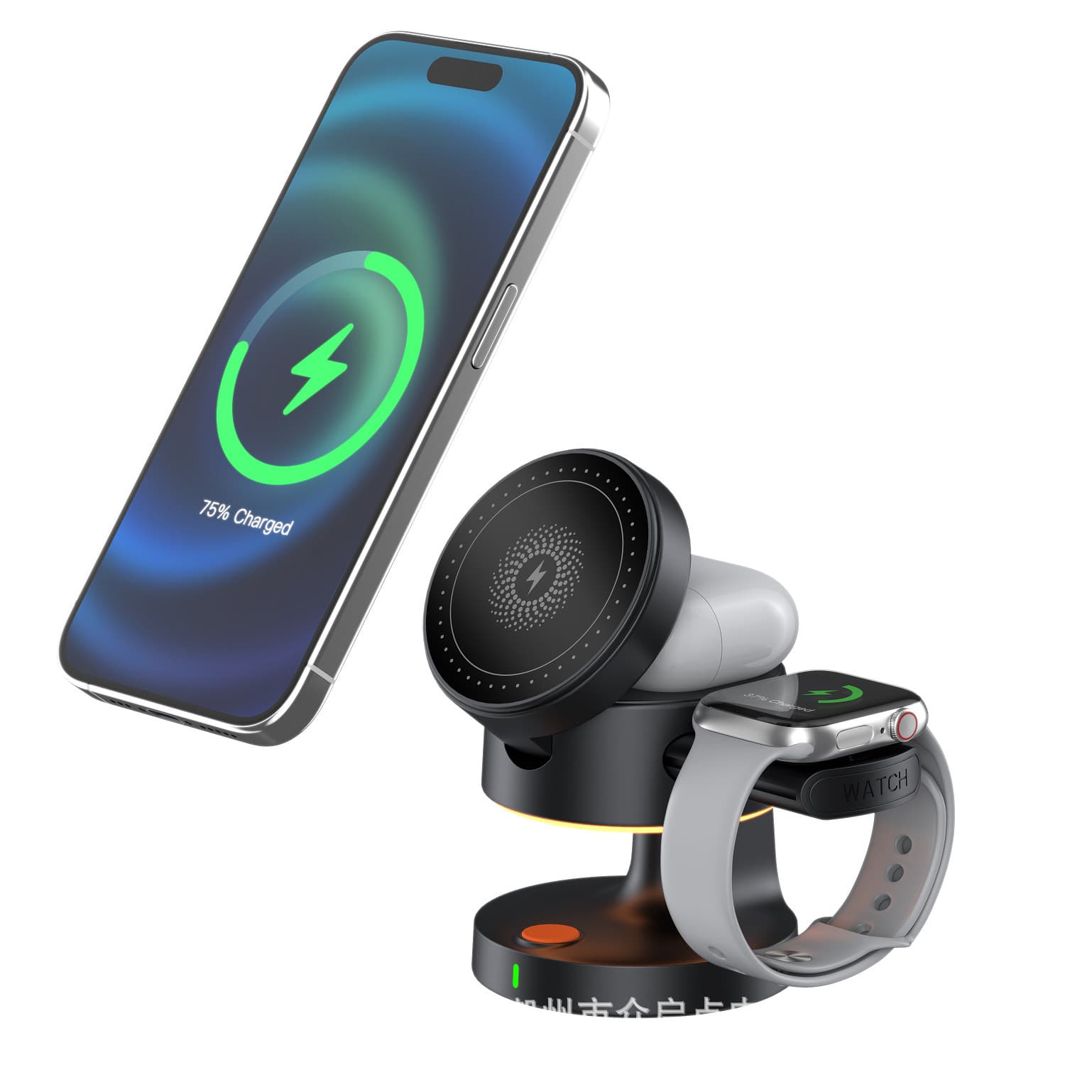 Desktop magnetic 3-in-1 wireless charger folding 15W multifunctional mobile phone Bluetooth headset holder wireless charging