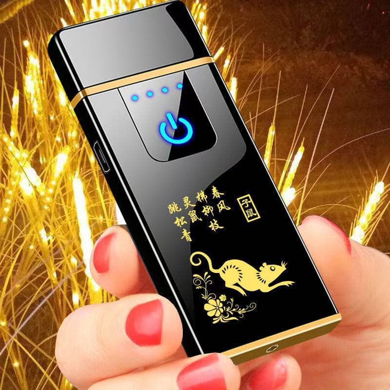 New rechargeable lighter with 12 zodiac animal fingerprint sensor, personalized and creative windproof flameless cigarette lighter.