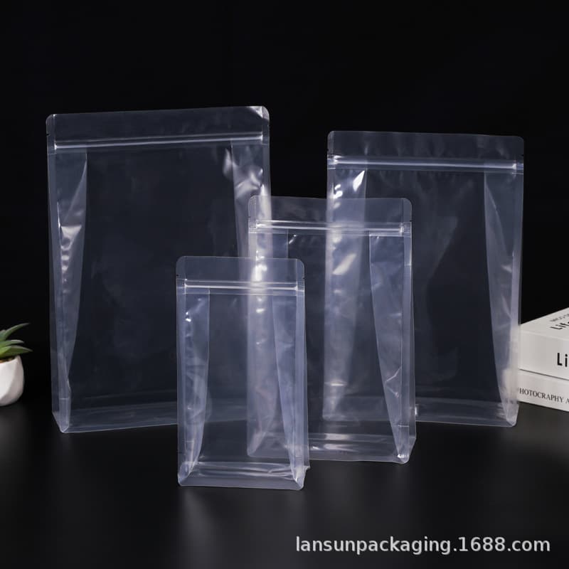 In-stock transparent stand-up zipper bags, thick plastic snack packaging bags, sealed zip-lock bags.