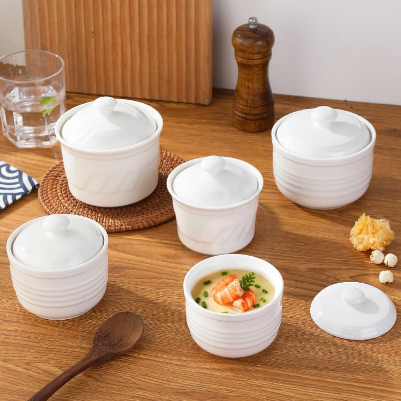 Pure white small steamed egg with lid, household ceramic water-proof stew pot, hotel bird's nest, shark fin and ginseng soup cup for one person