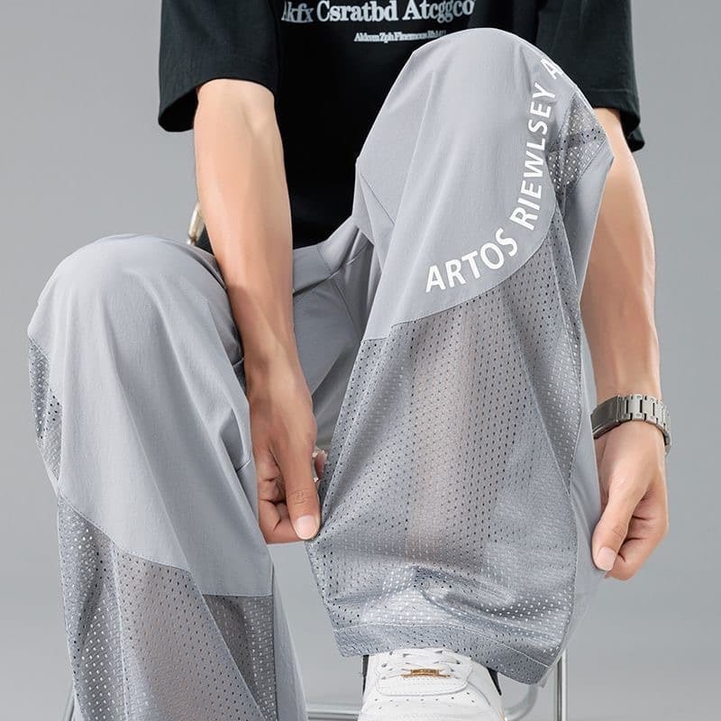 Summer Men's Thin Ice Silk Casual Pants, Mosquito-Proof Mesh Breathable Trousers, Loose Versatile Trendy Straight-Leg Long Pants