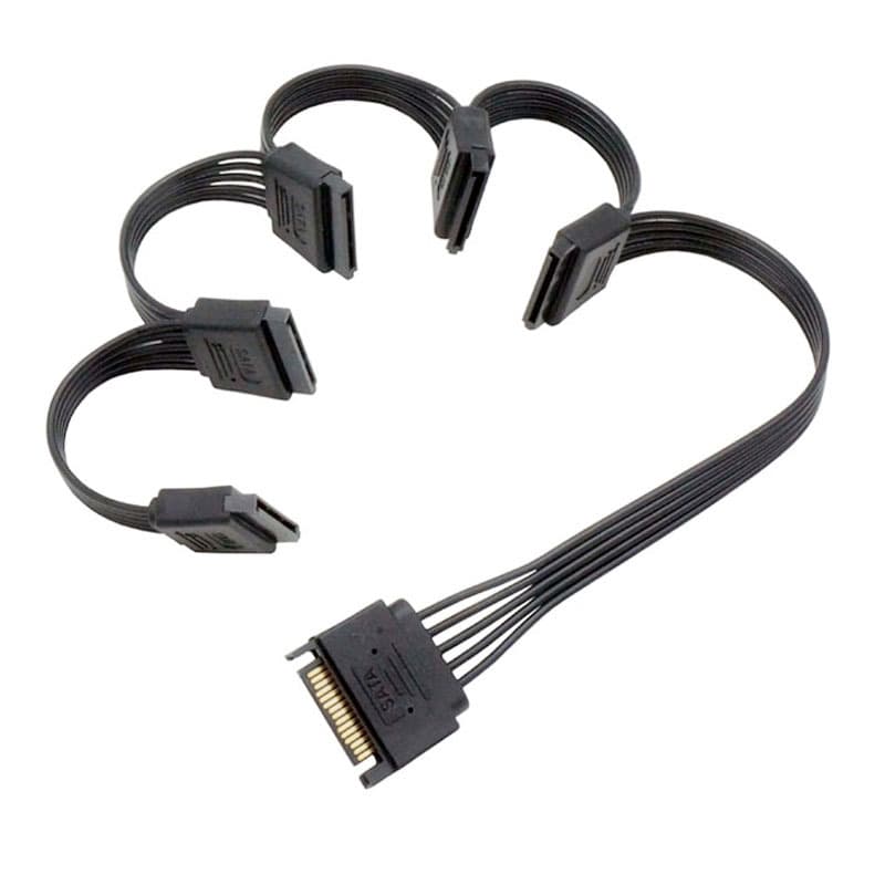 SATA 1-to-5 Hard Drive Power Cable, 1-to-4 Splitter, 6 SATA 15-Pin Interface Expansion Cable, One-Piece Molded Version