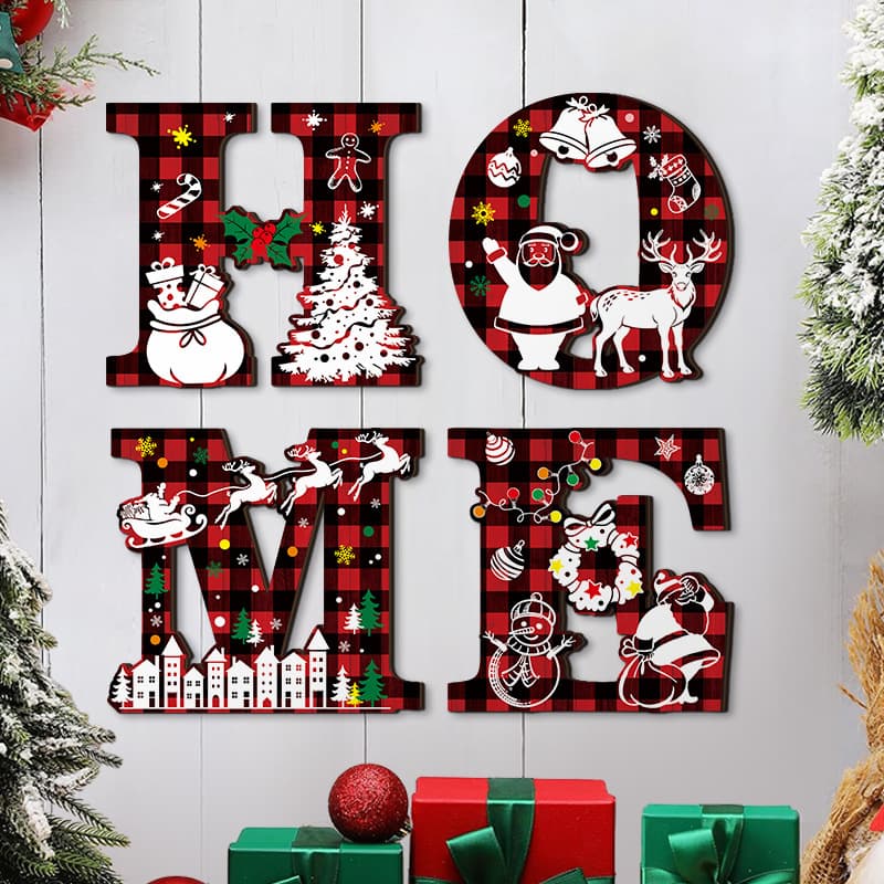 New Cross-Border Christmas HOME Wooden Hanging Sign, Living Room Wall Decoration, Wooden Door Plate