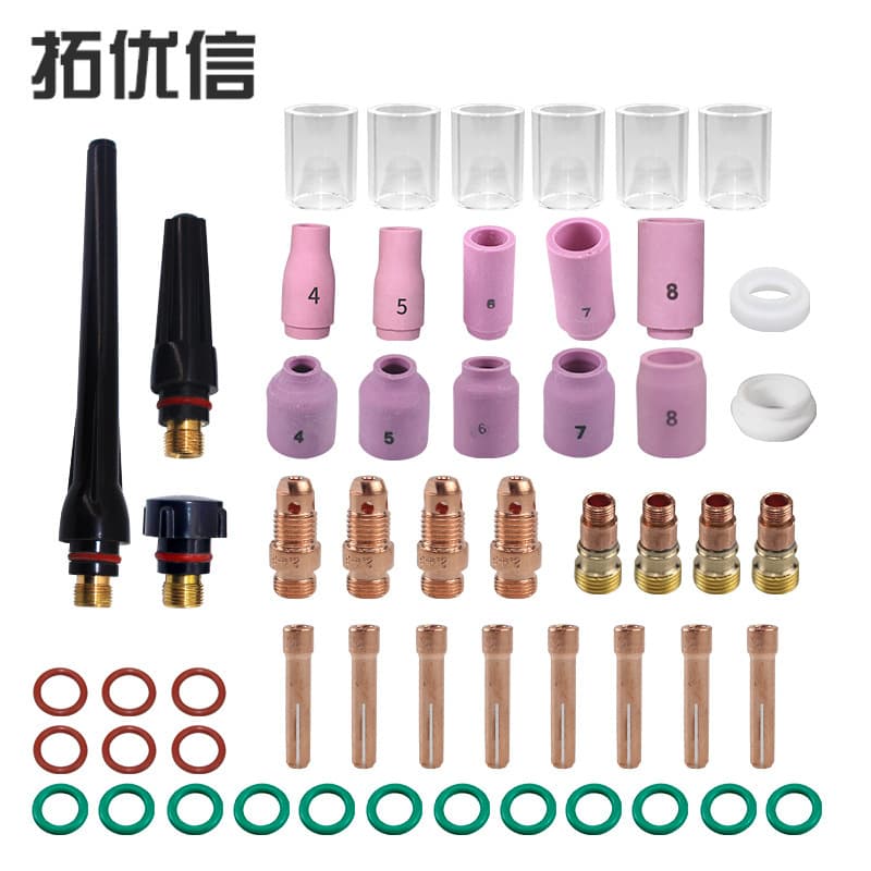 55-Piece TIG Welding Gun Accessories Alumina Nozzle Short Gas Lens Suitable for WP-17/18/26