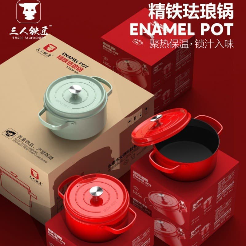 New Enamel Stew Pot Induction Cooker Gas Universal Soup Pot Double Ear Thickened Micro-Pressure Cast Iron Wholesale Hot Pot