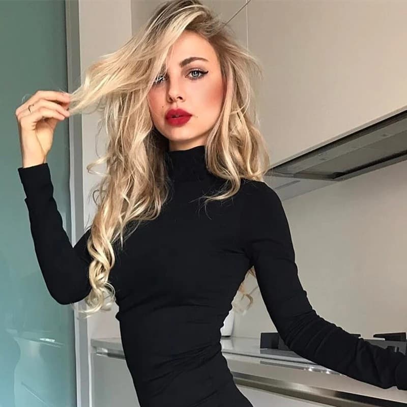 European and American Cross-Border Fashion Autumn/Winter Women's Commuter High-Neck Solid Long-Sleeve Basic Bodysuit Wholesale