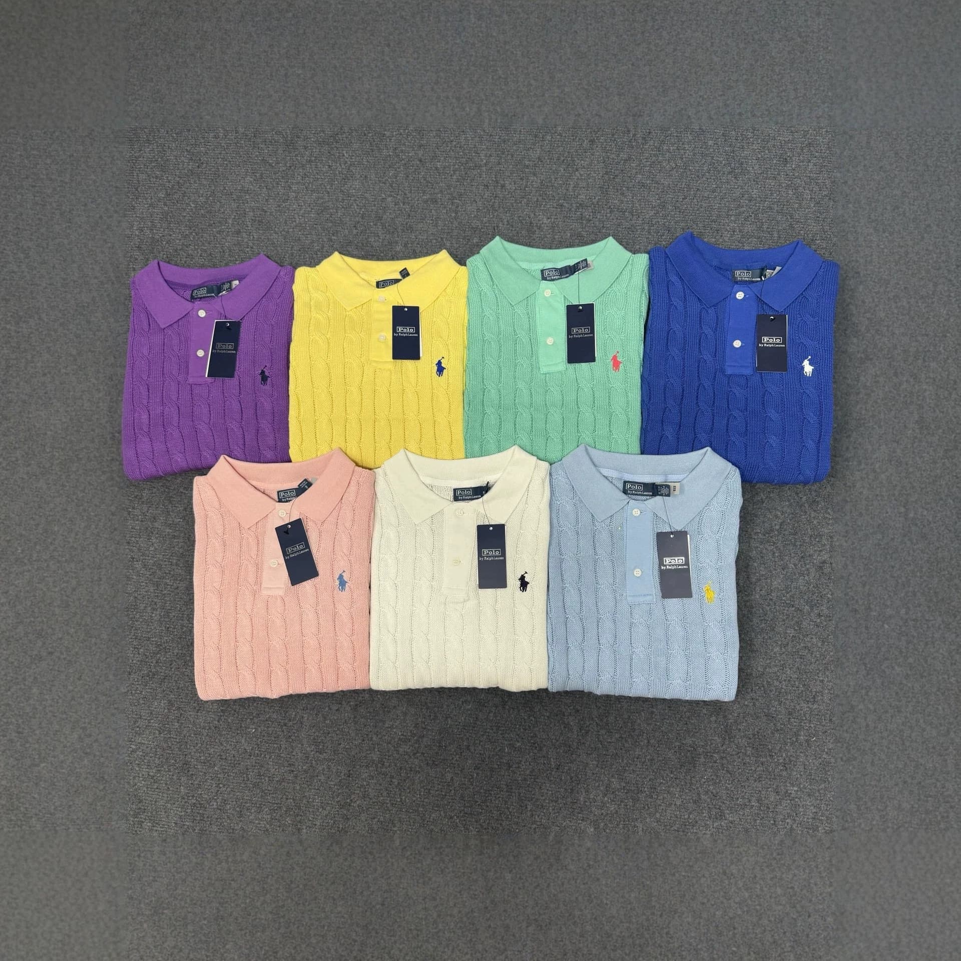Vintage Style Small Horse Logo Polo Knit Short Sleeve Sweater Cable Knit British Business Export Wholesale