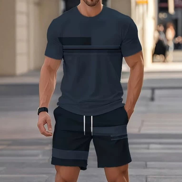 Cross-border Europe and America Men's Short Sleeve Shorts Set Casual Sports Set 3D Print Cross-border Hot Seller